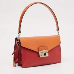 Prada Orange/Red Saffiano Leather Sound Flap Bag