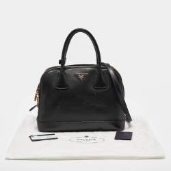 Prada Black Soft Calf Leather Double Zip Satchel