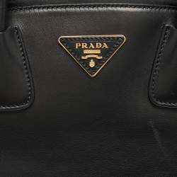 Prada Black Soft Calf Leather Double Zip Satchel