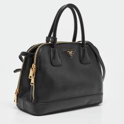 Prada Black Soft Calf Leather Double Zip Satchel