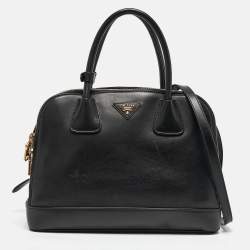 Prada Black Soft Calf Leather Double Zip Satchel