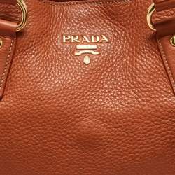 Pre Owned Prada Brown Vitello Daino Leather Side Zip Tote