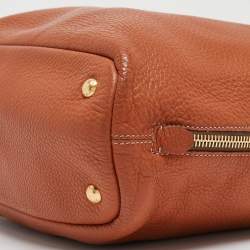 Pre Owned Prada Brown Vitello Daino Leather Side Zip Tote