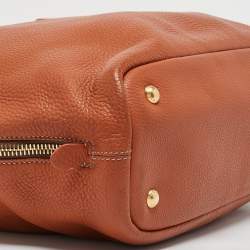 Pre Owned Prada Brown Vitello Daino Leather Side Zip Tote