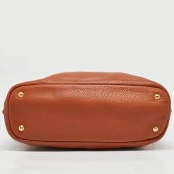 Pre Owned Prada Brown Vitello Daino Leather Side Zip Tote