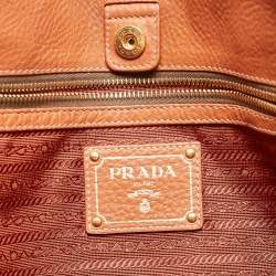 Pre Owned Prada Brown Vitello Daino Leather Side Zip Tote