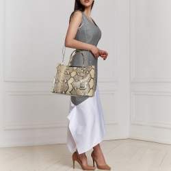 Pre Owned Prada Beige Python Medium Double Handle Tote