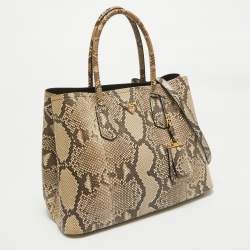 Pre Owned Prada Beige Python Medium Double Handle Tote