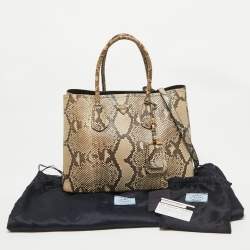 Pre Owned Prada Beige Python Medium Double Handle Tote