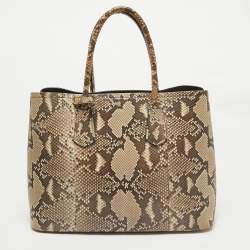 Pre Owned Prada Beige Python Medium Double Handle Tote