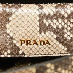 Pre Owned Prada Beige Python Medium Double Handle Tote