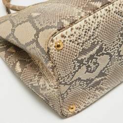 Pre Owned Prada Beige Python Medium Double Handle Tote