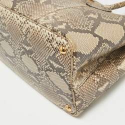 Pre Owned Prada Beige Python Medium Double Handle Tote