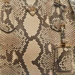 Pre Owned Prada Beige Python Medium Double Handle Tote