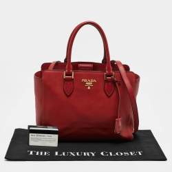 Pre Owned Prada Red Saffiano Lux Leather Tote