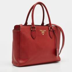 Pre Owned Prada Red Saffiano Lux Leather Tote