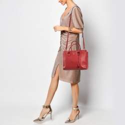 Pre Owned Prada Red Saffiano Lux Leather Tote