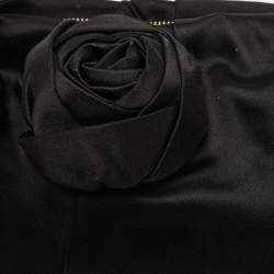 Prada Black Satin Raso Rose Zip Pouch Clutch
