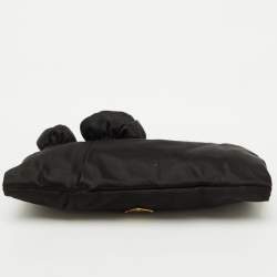 Prada Black Satin Raso Rose Zip Pouch Clutch