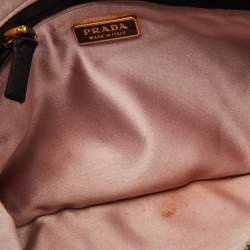 Prada Black Satin Raso Rose Zip Pouch Clutch