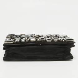 Prada Black Satin Crystals Embellished Flap Clutch Bag