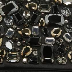 Prada Black Satin Crystals Embellished Flap Clutch Bag