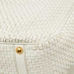 مملوكة مسبقًا Prada White Woven Leather Madras Frame Satchel