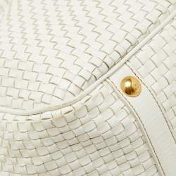 مملوكة مسبقًا Prada White Woven Leather Madras Frame Satchel