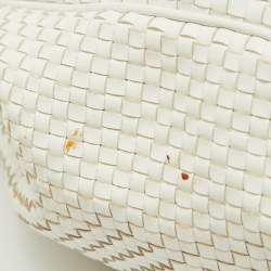 مملوكة مسبقًا Prada White Woven Leather Madras Frame Satchel