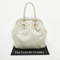 مملوكة مسبقًا Prada White Woven Leather Madras Frame Satchel