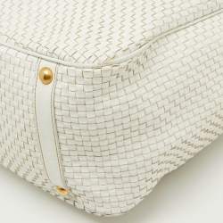 مملوكة مسبقًا Prada White Woven Leather Madras Frame Satchel