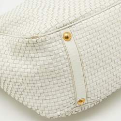 مملوكة مسبقًا Prada White Woven Leather Madras Frame Satchel