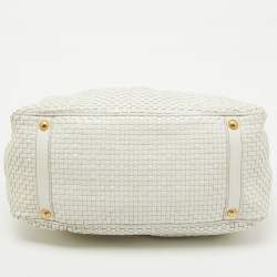مملوكة مسبقًا Prada White Woven Leather Madras Frame Satchel
