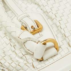 مملوكة مسبقًا Prada White Woven Leather Madras Frame Satchel