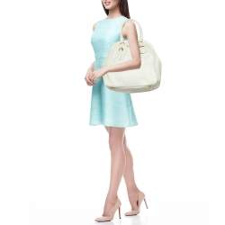 مملوكة مسبقًا Prada White Woven Leather Madras Frame Satchel