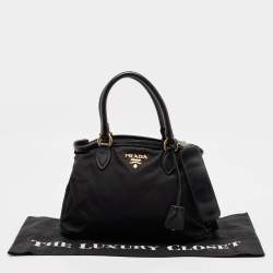 Prada Black Nylon and Leather Top Handle Bag