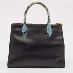 Pre Owned Prada Black/Blue Leather and Python Double Zip Tote