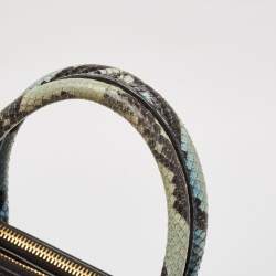 Pre Owned Prada Black/Blue Leather and Python Double Zip Tote
