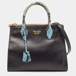 Pre Owned Prada Black/Blue Leather and Python Double Zip Tote