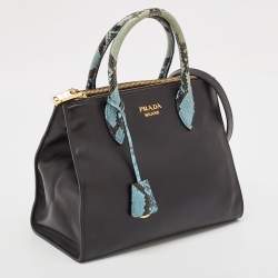 Pre Owned Prada Black/Blue Leather and Python Double Zip Tote