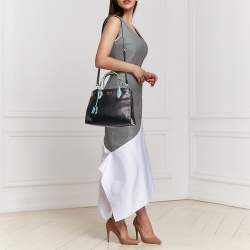 Pre Owned Prada Black/Blue Leather and Python Double Zip Tote