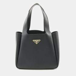 Prada Black Leather Soft Grain Tote Bag