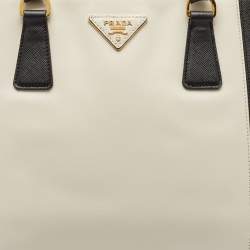 Pre Owned Prada Black/White Saffiano Lux Leather Medium Double Zip Tote