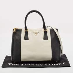 Pre Owned Prada Black/White Saffiano Lux Leather Medium Double Zip Tote