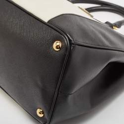 Pre Owned Prada Black/White Saffiano Lux Leather Medium Double Zip Tote