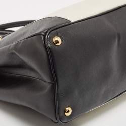 Pre Owned Prada Black/White Saffiano Lux Leather Medium Double Zip Tote