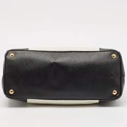 Pre Owned Prada Black/White Saffiano Lux Leather Medium Double Zip Tote
