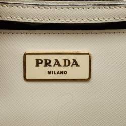 Pre Owned Prada Black/White Saffiano Lux Leather Medium Double Zip Tote