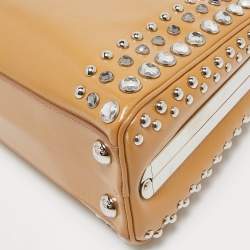 Prada Tan Saffiano Patent Leather Small Studded Pyramid Frame Bag