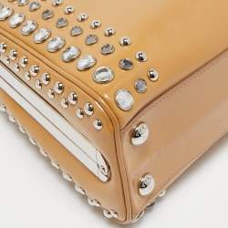 Prada Tan Saffiano Patent Leather Small Studded Pyramid Frame Bag